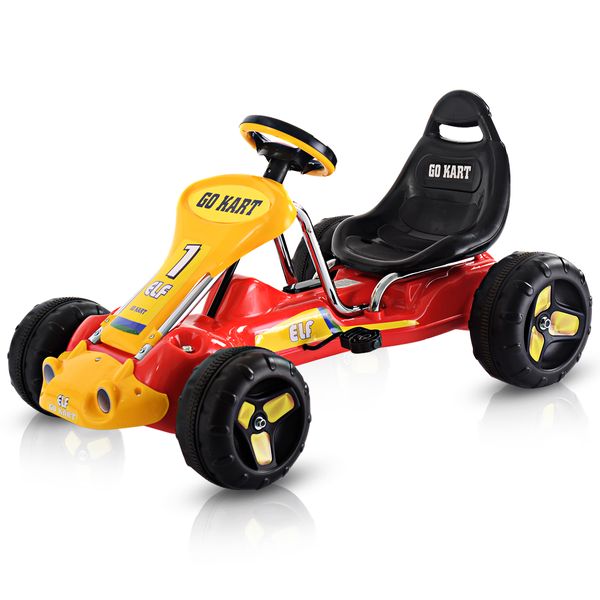

Go Kart Kids Ride On Car Pedal Powered Car 4 Wheel Racer Stealth Christmas Gift, Yellow