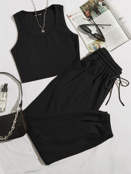 

rib-knit tank & drawstring waist sweatpants set b8ij#, White