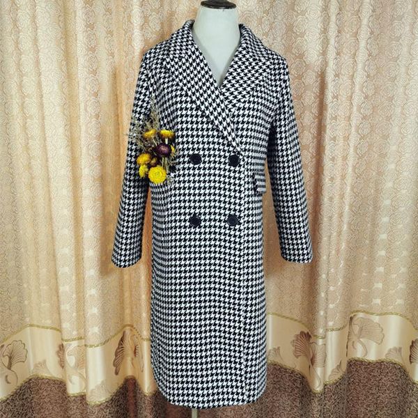 

women's wool & blends plaid winter coat women thick warm black white casual long turn-down collar loose soft jacket abrigo mujer