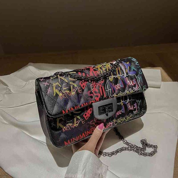 

factory store 65% off clearance sale personalized graffiti female small square chain bag versatile ins single shoulder messenger bag, Black;red