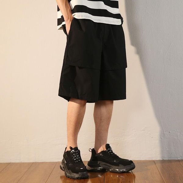 

men board shorts pocket solid plus size 3xl loose streetwear drawstring mens hip-hop leisure fashion chic simple wide leg ins men's, White;black