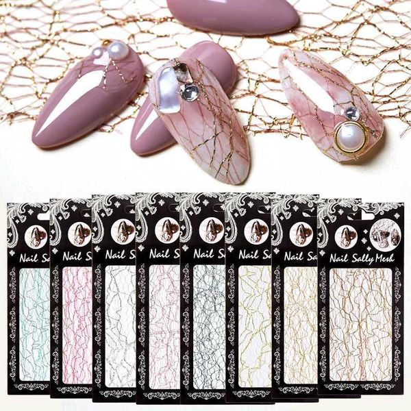 

1pc 3d mesh nail sticker gold silver net line tape on nails holo adhesive silk foil art decorations decal polish tip1, Black