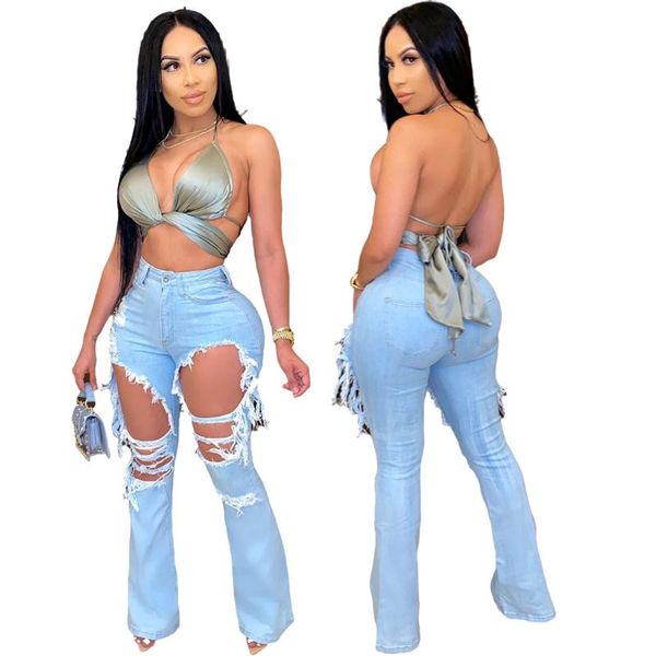 

women's jeans washed high waist flare pants waisted ripped for women super stretchy momjeans 3xljeans, Blue