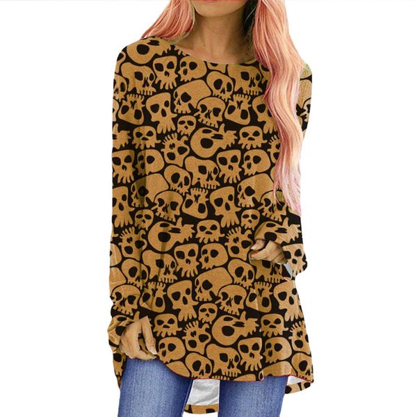 

halloween autumn winter women s skull pattern multicolor holiday long sleeve t-shirt round neck print comfortable loose party holiday show 2, White