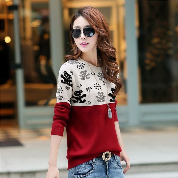 

sweater women round neck pullover long sleeve bear embroidery casual sweater women's jumper, White;black