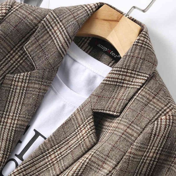 

women's suits & blazers peonfly vintage single breasted office ladies plaid blazer long sleeve loose coat jacket women female b0ww, White;black