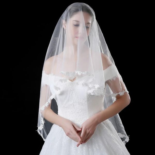 

bridal veils 2021 beauty lace applique one layers wedding short veil accessories velo de novia, Black