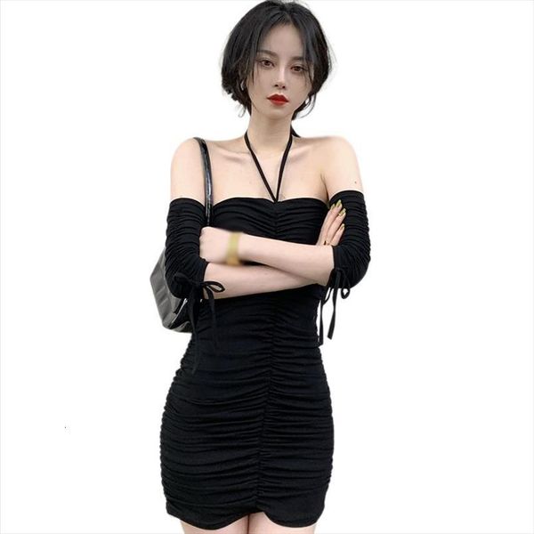 

short sleeved tight bag womens dresses hip drawstring solid color vestidos summer dress, Black;gray