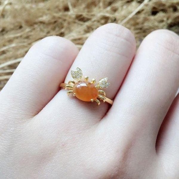 

cluster rings original silver inlaid natural high chalcedony oval small crab opening adjustable ring simple fashion ladies jewelry, Golden;silver
