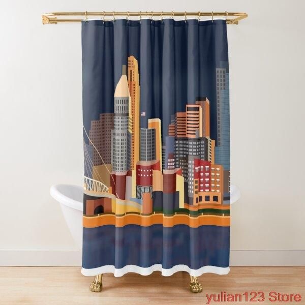

cincinnati skyline printing curtain shower waterproof fabric bathroom hook pure large wide bathing cover curtains