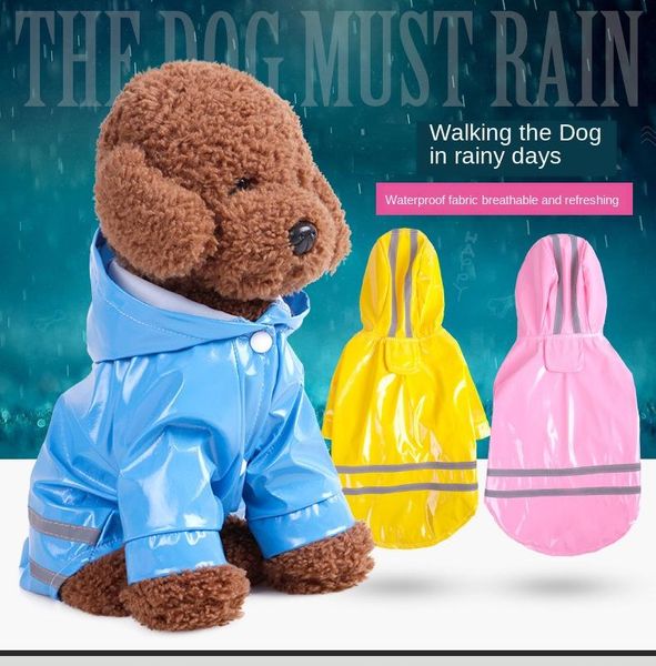 

dog apparel spring summer pet raincoat, cat clothes, pu reflective hooded raincoat
