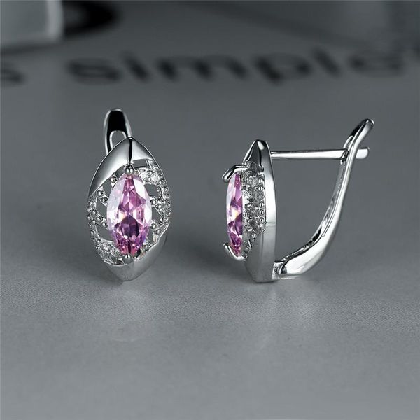 

hoop & huggie rose gold silver color earrings simple fashion rainbow zircon female cute multicolor birthstone for women, Golden;silver