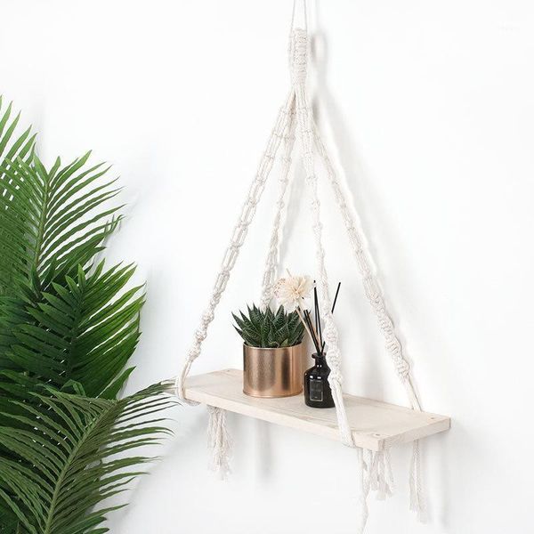 

decorated tassel flower pot stand & small objects storage rack shelf wall-mounted wooden home wall furnishing decoration other decor