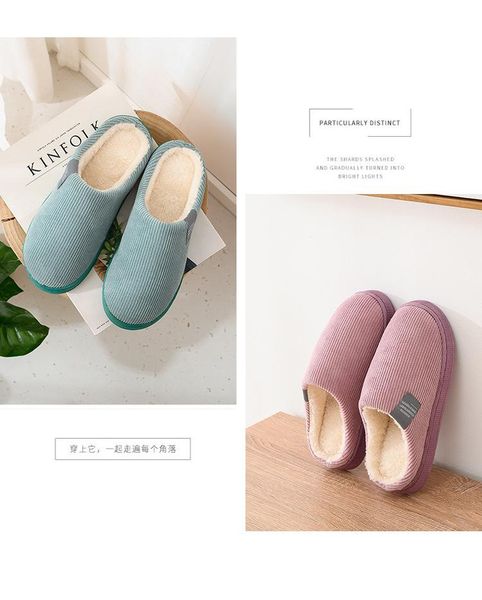

slippers winter cotton female non-slip thick-soled home furry leather couple warm baotou shoes, Black