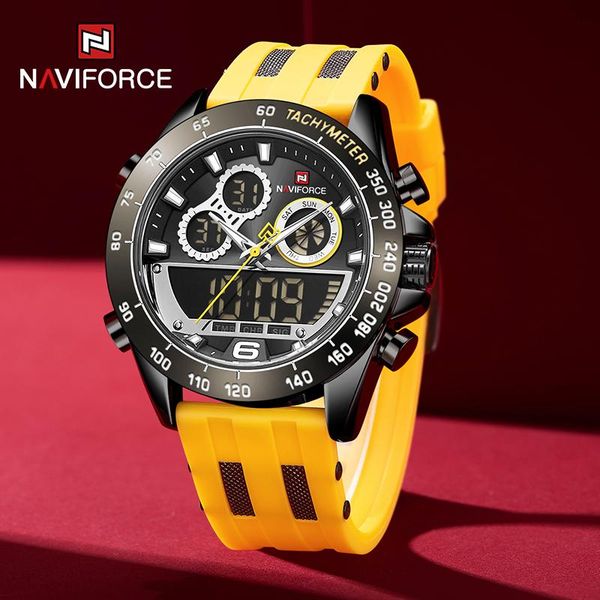 

wristwatches naviforce fashion sport men's watch digital chronograph alarm clock silicone strap waterproof luminous quartz 2021, Slivery;brown