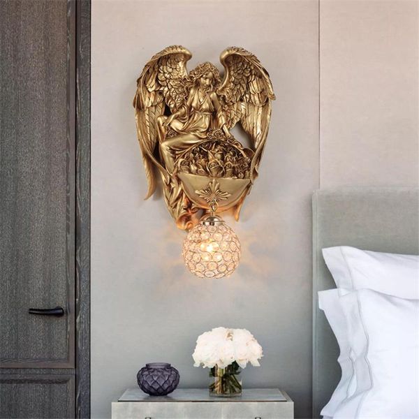 

nordic golden resin angel wing wall lamps bedroom study aisle american retro living dining room sconces lights decor fixtures lamp