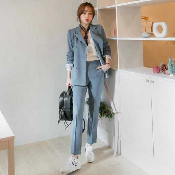 

leisure formal two sets smoky blue suit female korean version wild temperament fashion casual nine women pant suits women's piece pants, White