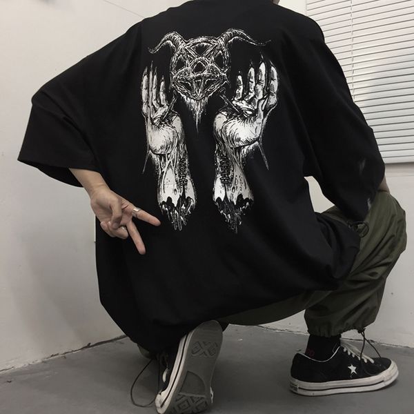 

street pattern gothic ulzzang print dropshipping punk vintage harajuku vegan half sleeve clothes tee hip hop tshirt, White