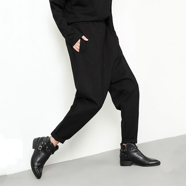 

women's pants & capris [eam] spring autumn high elastic waist black loose pocket long brief harem women trousers fashion tide jk902 hu3, Black;white