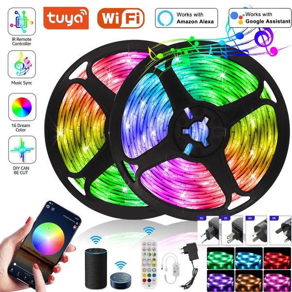 

strips 20m 50ft tuya wifi led strip 12v 5m work with alexa google assistant bluetooth control rgb tape ribbon neon light for room