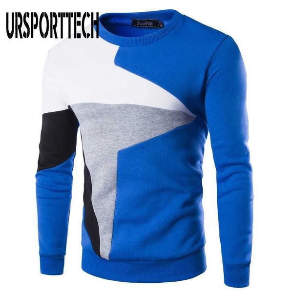 

ursporttech hoodies men casual hoodie patchwork round neck sweatshirt men autumn hoody pullover jumper plus size m-4xl 210528, Black