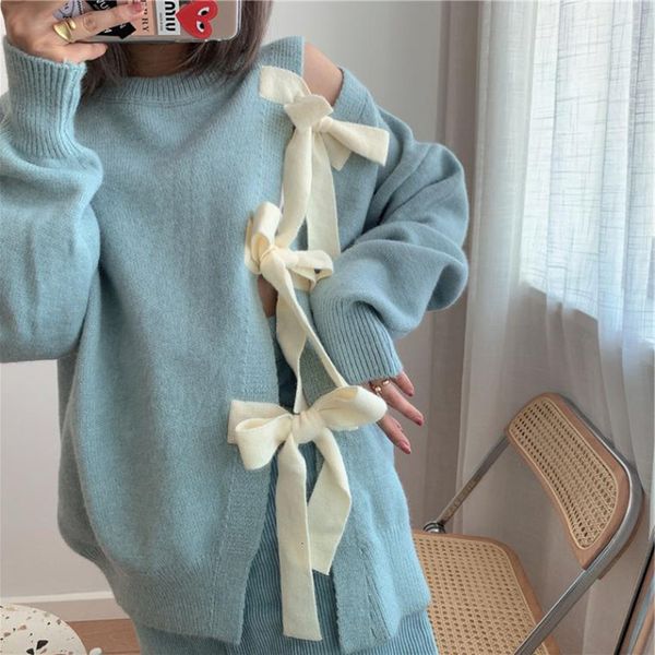 

sweaters High fashion butterfly tied ladies long sleeve pullovers'pullovers d968, White;black
