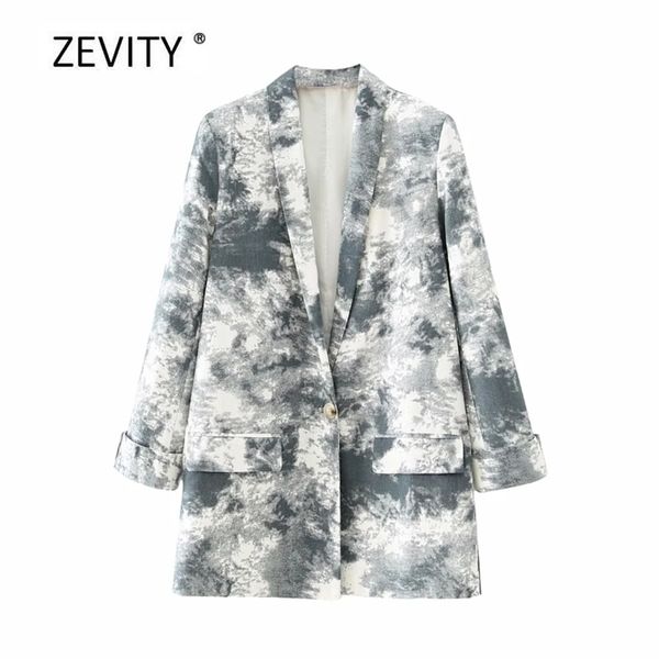

women tie-dyed single button blazer notched collar long sleeve office lady causal stylish outwear suit coat c531 210420, Black