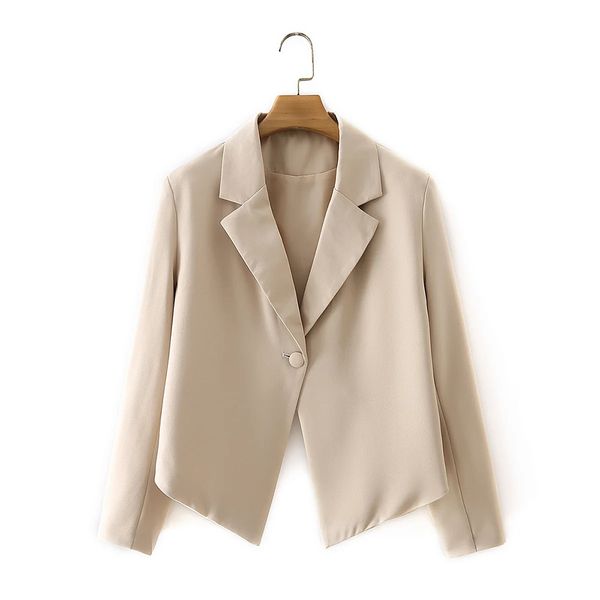 

bbwm women cropped blazer long sleeves irregular hem fashion design casual chic lady woman blazer suit 210520, Black;brown