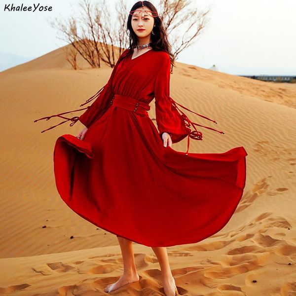 

casual dresses khalee yose vintage boho maxi for spring autumn holiday women long sleeve hollow out v-neck ladies dress, Black;gray