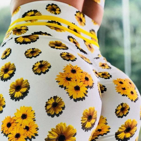 

women's leggings 2021 yellow daisy 6 colors fitness women print push up elastic workout high waist bodybuilding, Black