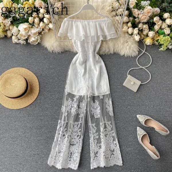 

women's jumpsuits & rompers gagarich women elegant white jumpsuit 2021 summer lace loose retro embroidery trousers fashion ladies wear, Black;white