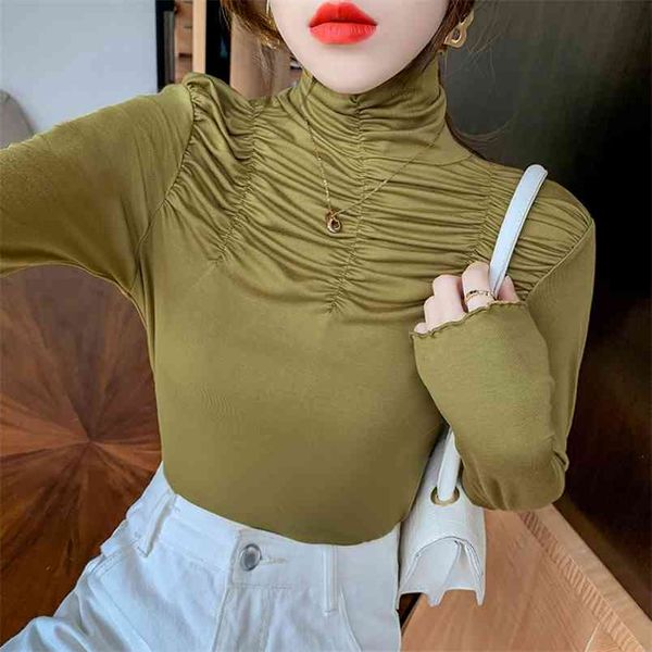 

long sleeve autumn turtleneck t shirt korean style slim t-shirts tshirts cotton tee femme harajuku black 210507, White