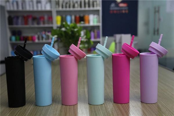 

wholesale 16oz acrylic skinny tumblers matte colored acrylic tumblers with lids and straws 2 layer plastic tumblers with straw