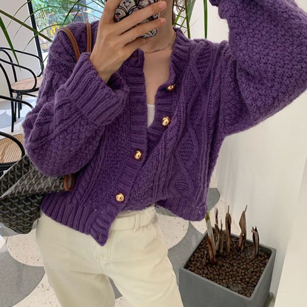 

hoodies female sweet korean vintage retro chic fashion smooth all-match elegant autumn feminine cardigan sweater, Black