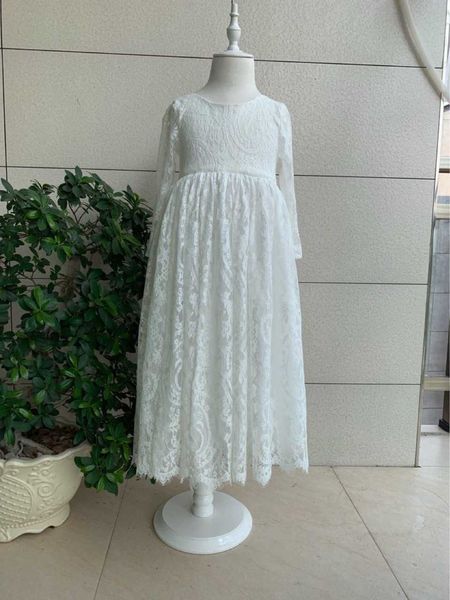 Vestido de festa de gordas de renda branca completa para crianças de casamento hallow out bordado vestuário crianças 210529