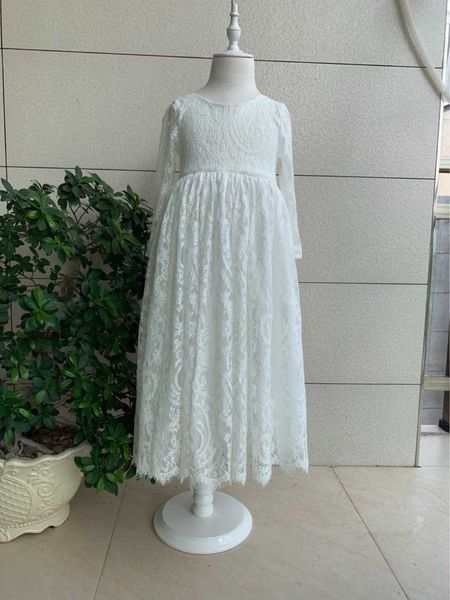 

full white lace girls party dress for wedding children hallow out embroidery kids' clothing 210529, Red;yellow