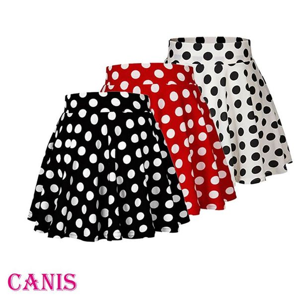 

skirts girl high-waist polka dot print skirt women evening party short dress, Black