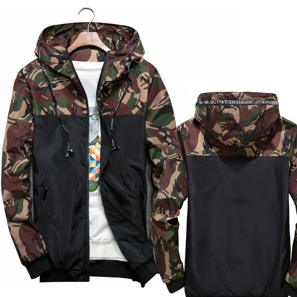 

spring autumn mens jackets camouflage military hooded coats casual zipper male windbreaker windproof waterproof hip hop men coat, Black;brown