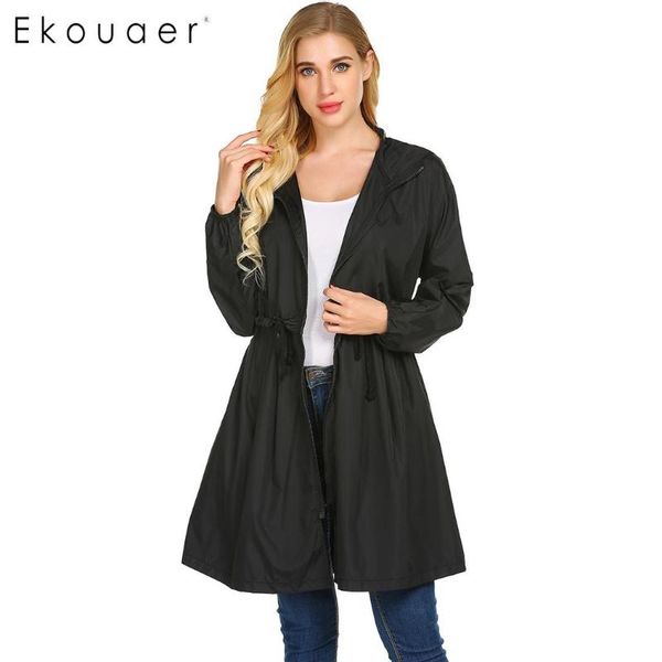 

women's trench coats ekouaer women hooded jacket long sleeve lightweight waterproof spring autumn rain jackets zipper closure casual, Tan;black