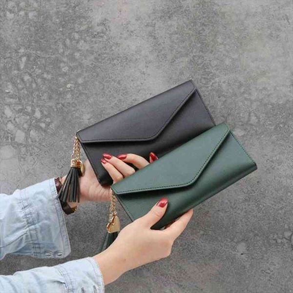 

1pc long womens wallet female purses tassel coin purse card holder wallets pu leather clutch money bag, Red;black