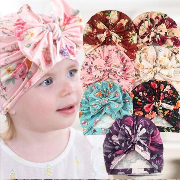 

caps & hats floral printed baby girls hat headwear bow turban for born cute kids hair accessories 1pcs head wraps beanie gifts, Yellow