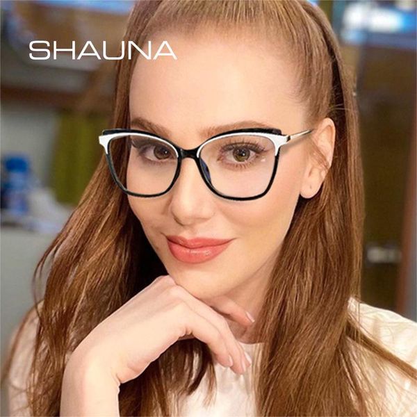 

sunglasses shauna fashion cat eye tr90 women optical eyeglasses frame clear anti blue light eyewear retro spring hinge men glasses, White;black