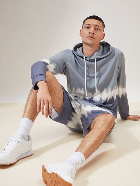 

men tie dye drawstring hoodie & shorts r8ae#, Gray