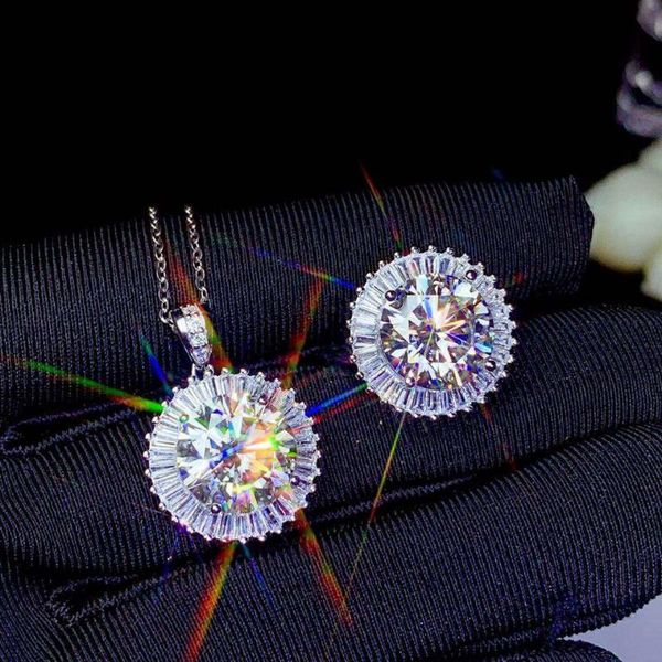 

super big size shinning natural moissanite gem ring necklace jewelry set real 925 silver party gift 11*11mm good sparkling bracelet, earring, Black