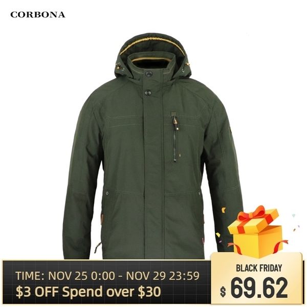 CORBONA Style Herbst Herrenjacke Winddicht Outdoor Abnehmbarer Hut 100% Baumwolle Futter Hoher Kragen Business Casual Mantel 211126