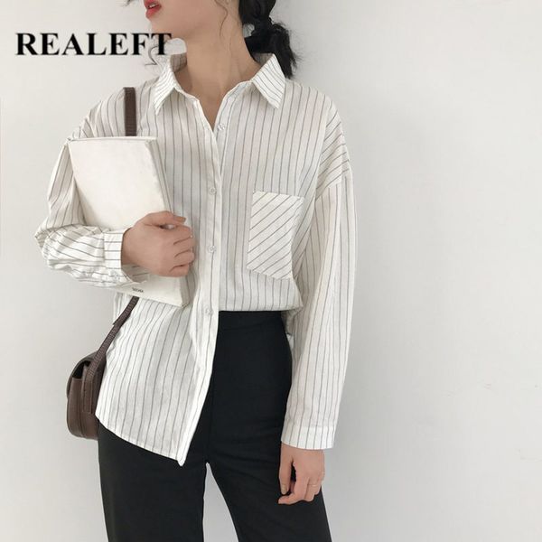 

spring striped one pocket women's shirt female blouse long sleeve korean style casual loose blouses 210428, White