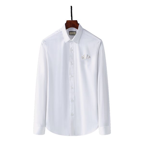 

2021 luxurys designers dress shirt menswear fashion society black men solid color business casual mens long sleeve -3xl#14, White;black