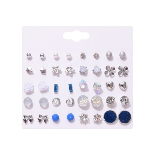 

20 pairs pearl bow love earrings for women faux pearl stud earring set retro simple baroque flower stud earrings, Golden;silver