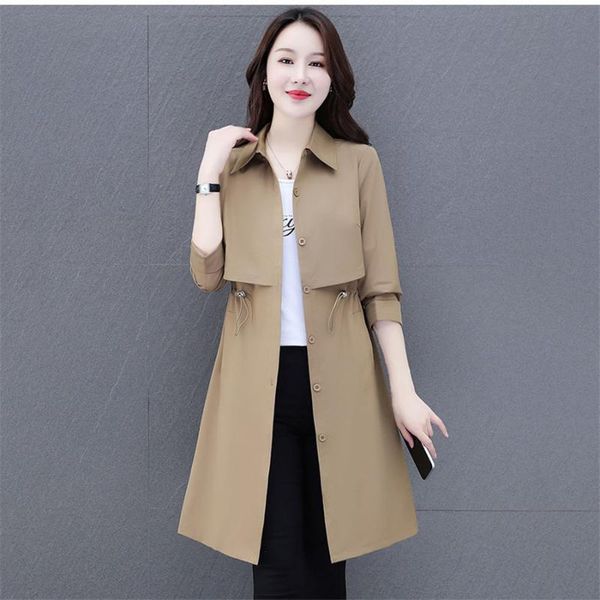 

women's trench coats all-match street elegant ladies coat 2021 fashion spring autumn women plus size loose slim female windbreaker f019, Tan;black