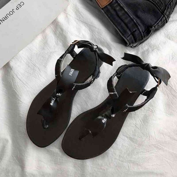 

summer 2021 paris home black versatile letter fairy flat bottom clip toe seaside resort sandals trendy girl